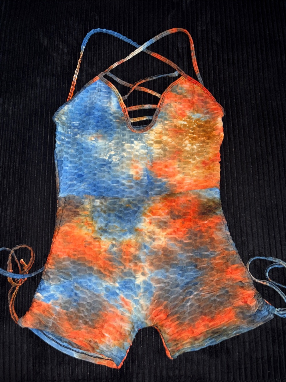 AQ sport Tie-Dye Strappy Romper in Blue & Orange medium